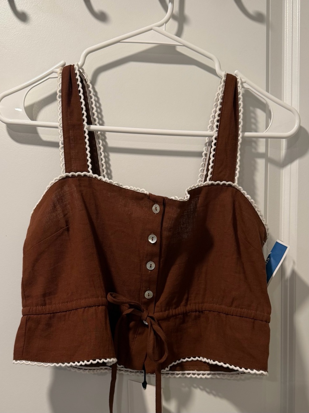 Brown Button Crop Top with White Trim